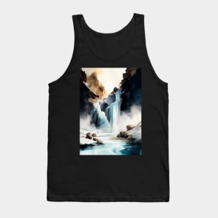 Aqua Serenity: Watercolor Waterfall Tank Top